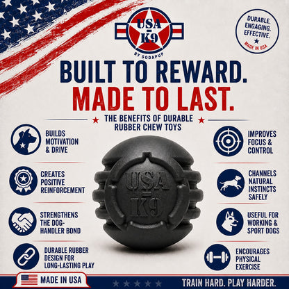USA-K9 Stars and Stripes Rubber Dog Toy | K9 Handler Reward Toy | Black | USA Made