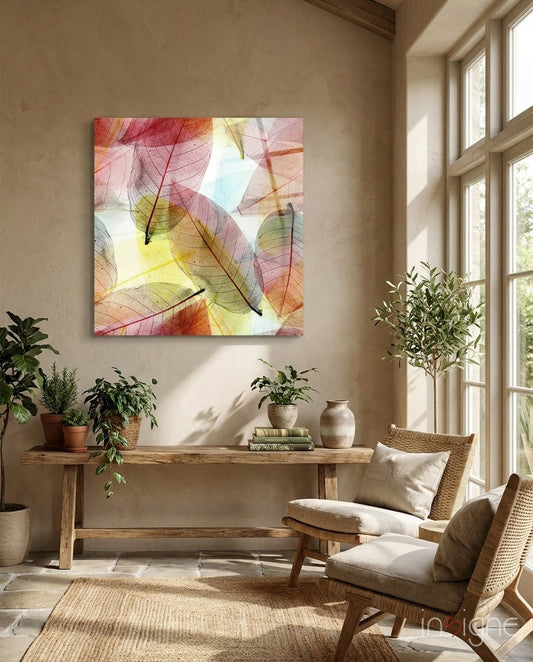 Translucent Skeleton Leaves Warm Glow Glass Wall Art