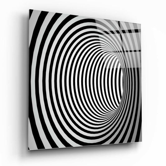 Striped Monochrome Tunnel Illusion Glass Wall Art