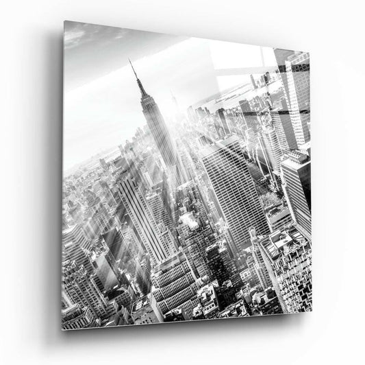 Aerial Black And White Skyline New York Glass Wall Art