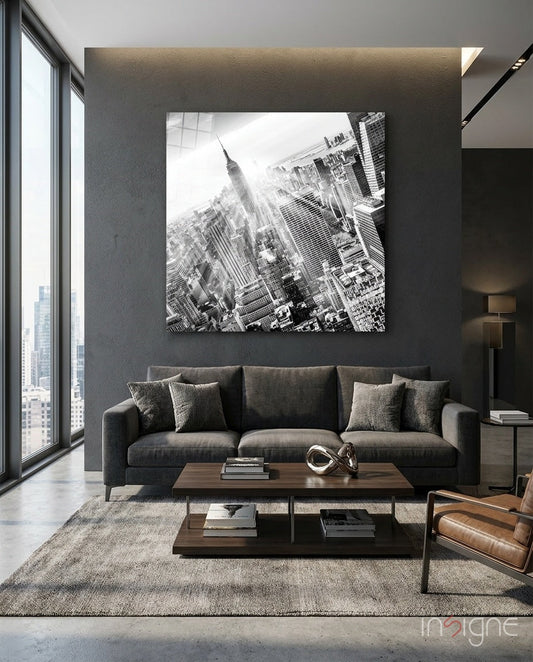 Aerial Black And White Skyline New York Glass Wall Art