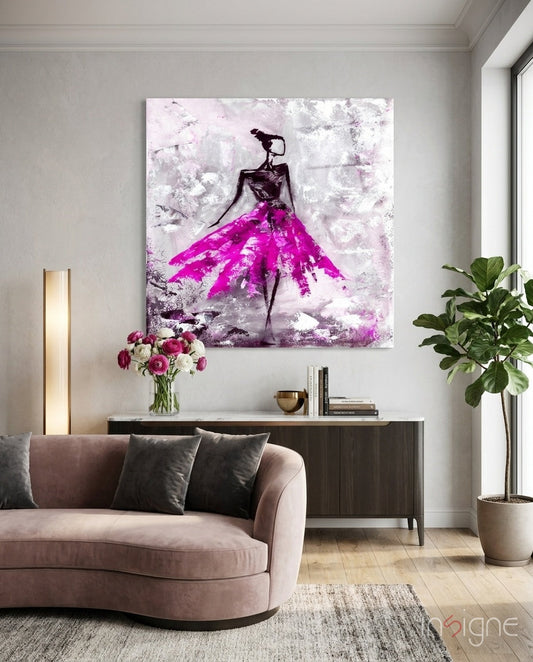 Fuchsia Tutu Dancer Silver Wall Glass Wall Art