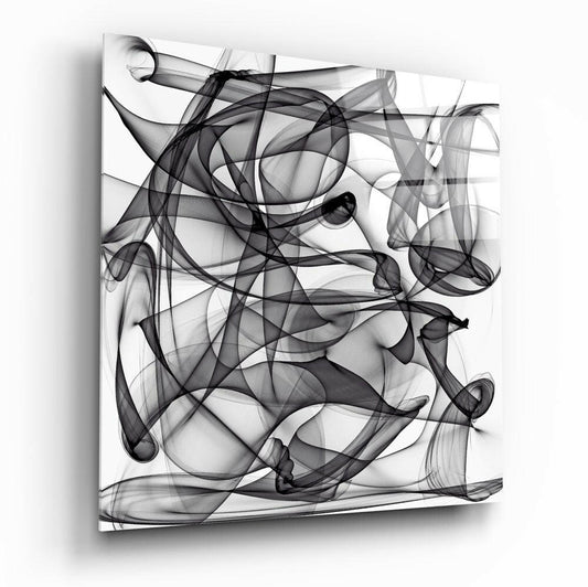 Black and White Smoke Swirl Glass Wall Art