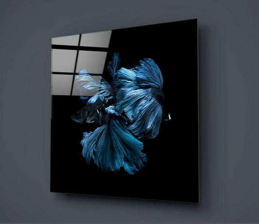 Sapphire Halfmoon Betta Fish Glass Wall Art