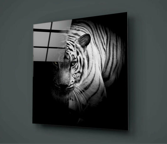 Shadow Tiger Black and White Glass Wall Art