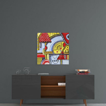 Abstract Houses Glass Wall Art