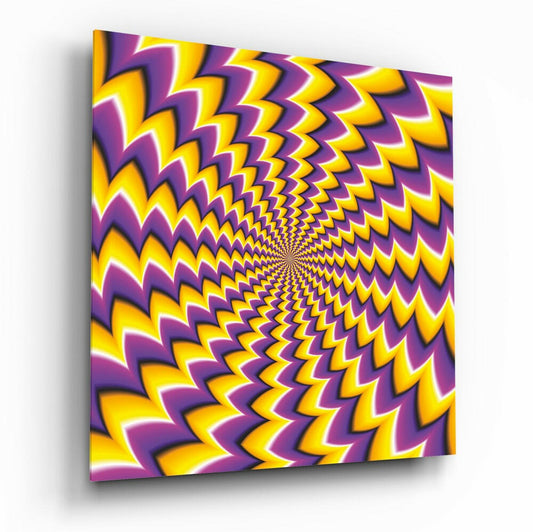 Yellow And Purple Spiral Pulse Illusion Glass Wall Art