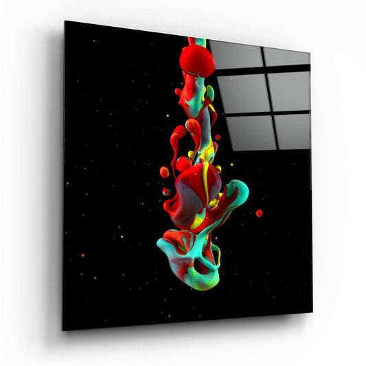 Red and Teal Paint Splash Glass Wall Art