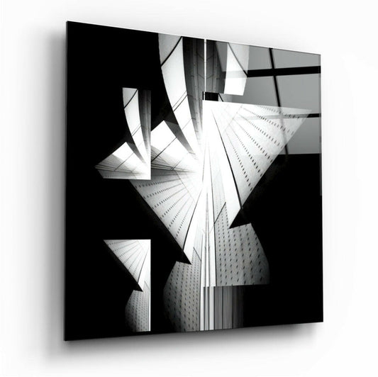 Black and White Angular Architecture Glass Wall Art