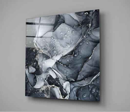 Charcoal and Gold Bubble Ink Glass Wall Art