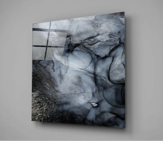 Smoky Black Ink Wave Glass Wall Art