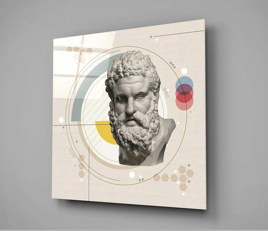 Bauhaus Circle Bearded Statue Bust Glass Wall Art