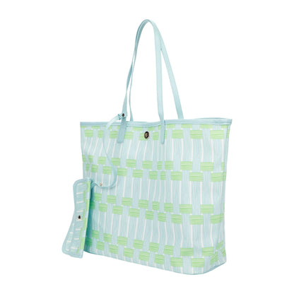 Blue Lattice Oversized Tote with Wallet
