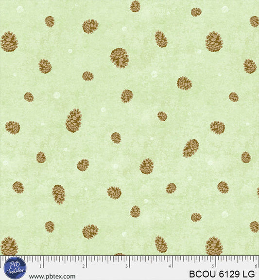 Light Green Pinecones Bigfoot Country BCOU-6129-LG Cotton 44/45 Fabric Per Yard