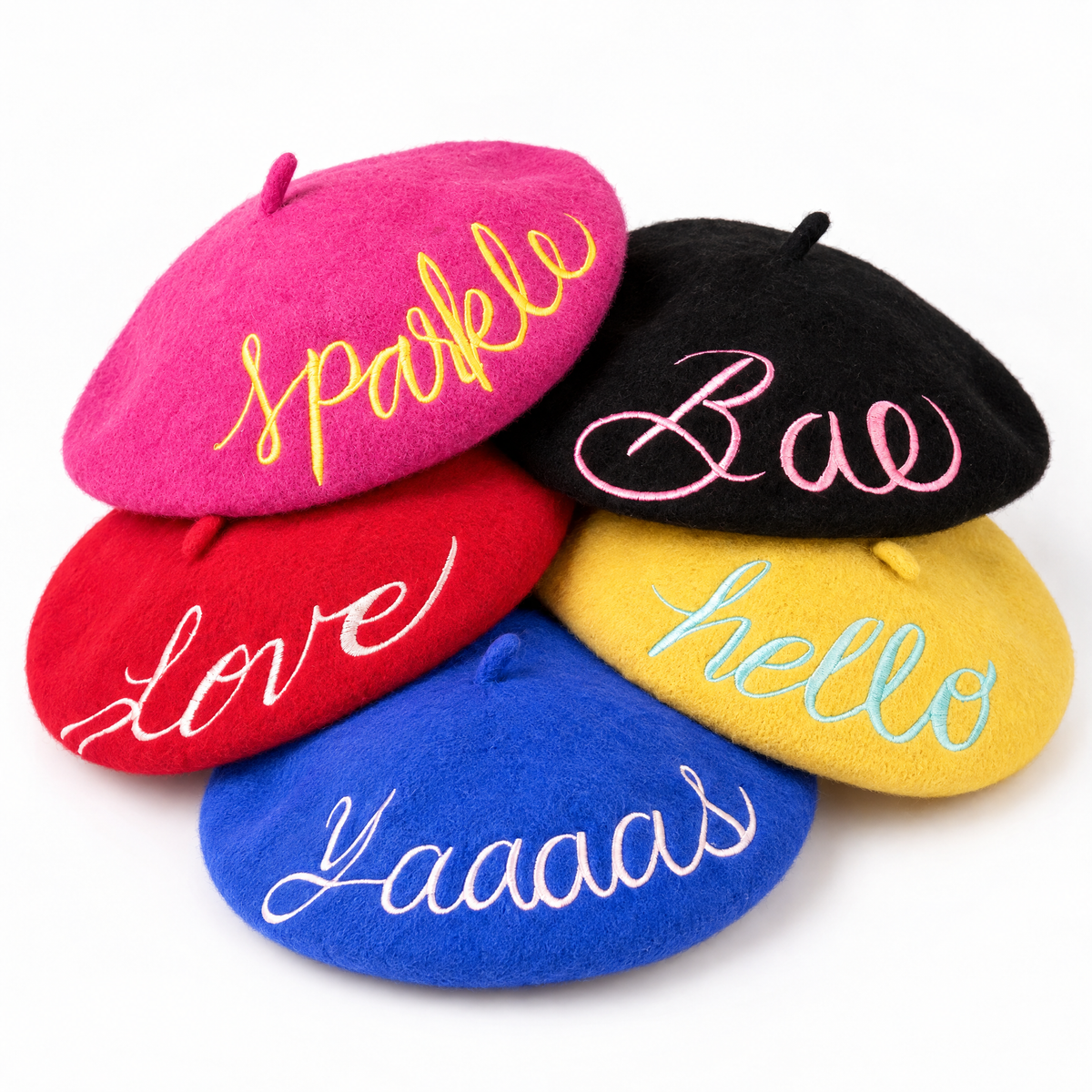 Yaaaas Embroidered Beret in Blue