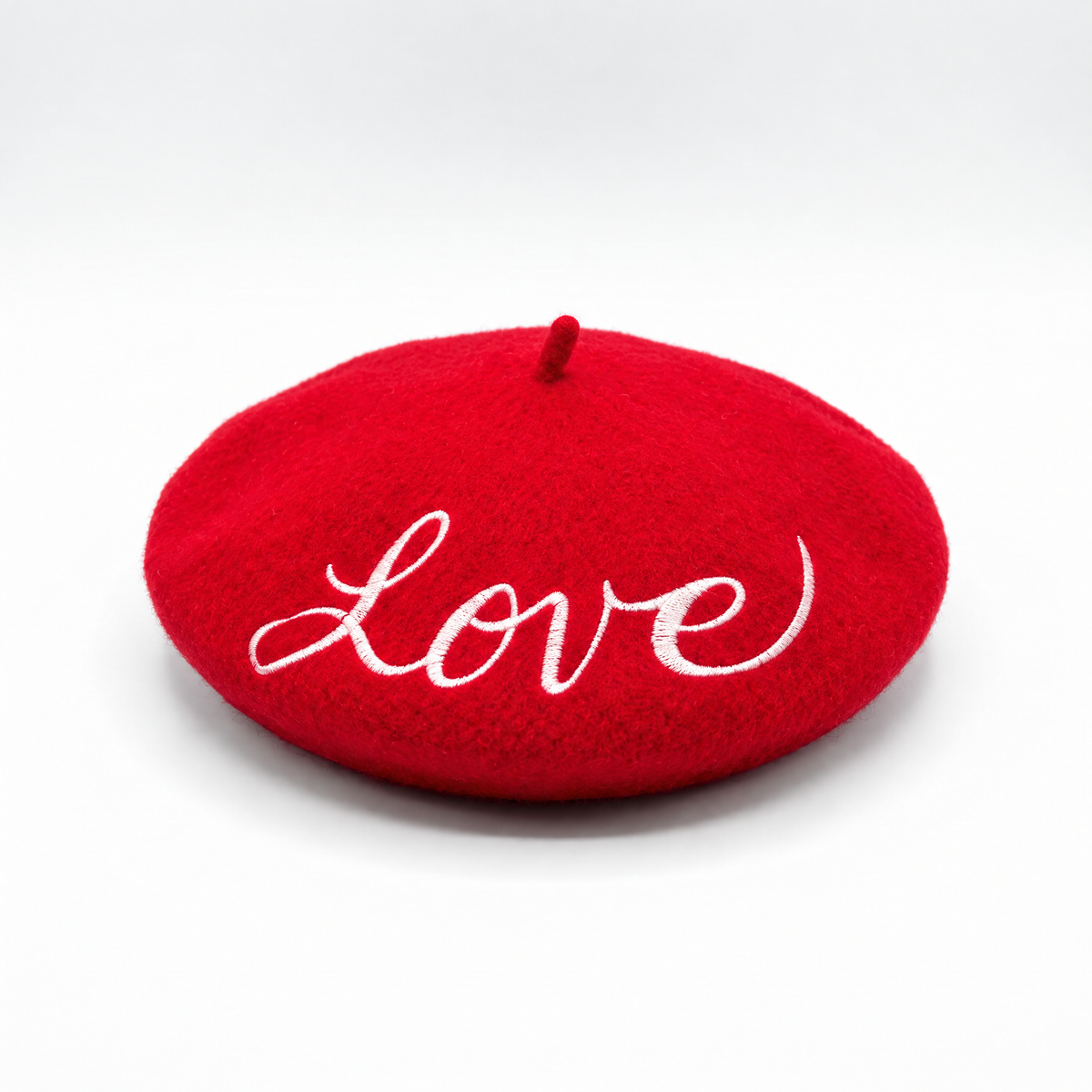 Love Embroidered Beret in Red