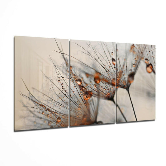 Golden Dew Drops Dandelion Seed Glass Wall Art