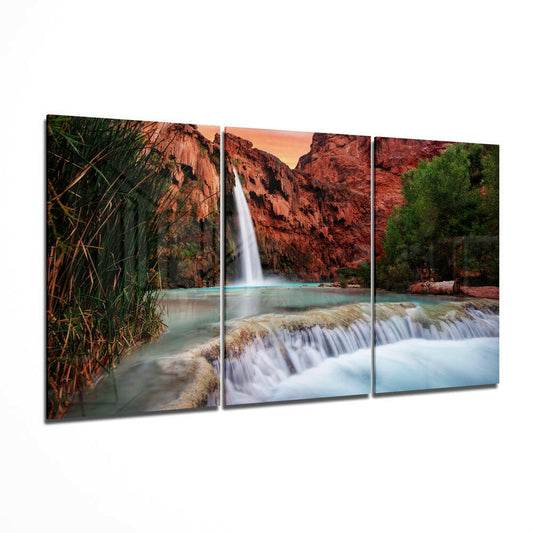 Red Canyon Turquoise Waterfall Glass Wall Art