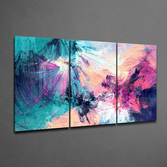 Turquoise Pink Paint Burst Glass Wall Art