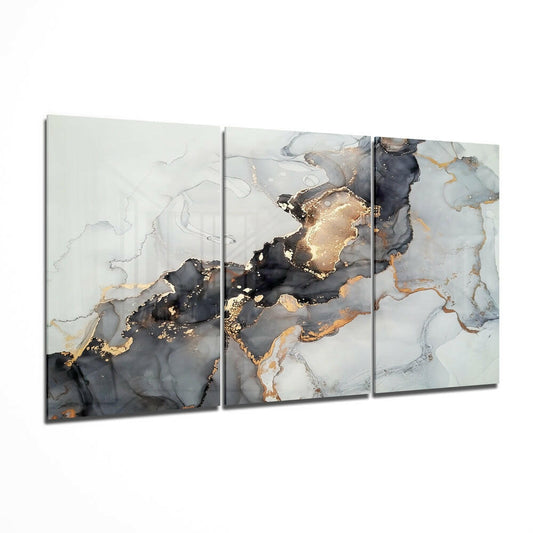Black Gold Marble Triptych Glass Wall Art