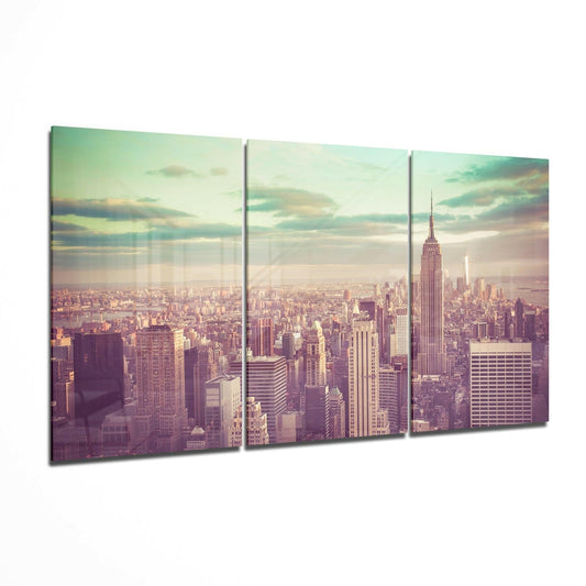 Pastel Vintage Skyscraper Skyline Glass Wall Art