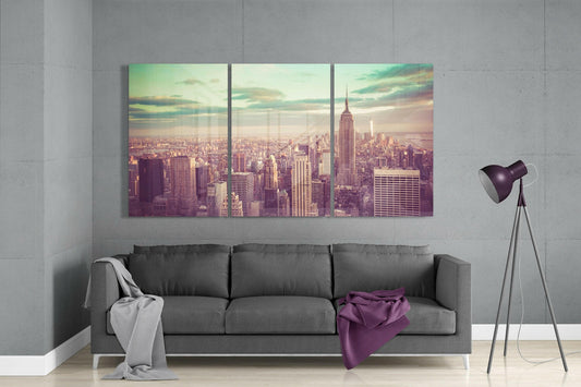 Pastel Vintage Skyscraper Skyline Glass Wall Art