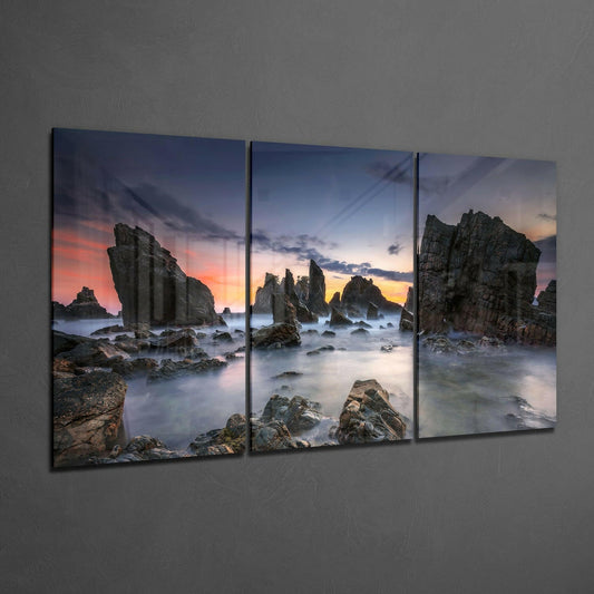 Jagged Sea Stacks At Twilight Glass Wall Art
