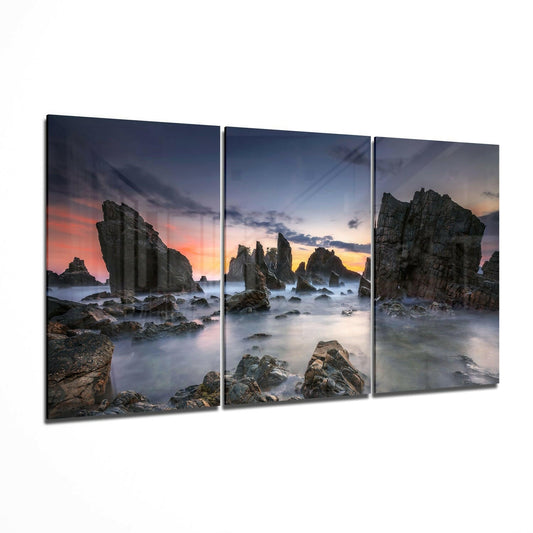 Jagged Sea Stacks At Twilight Glass Wall Art
