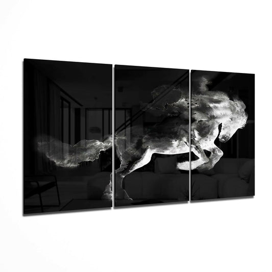 Black Smoke Horse Triptych Glass Wall Art