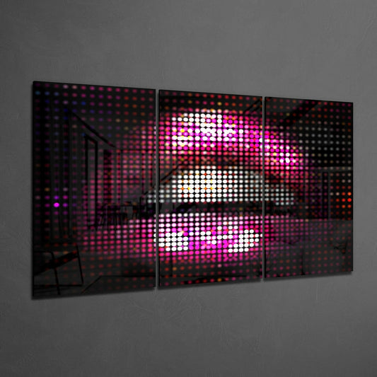 Pink LED Pixel Lips Glass Wall Art
