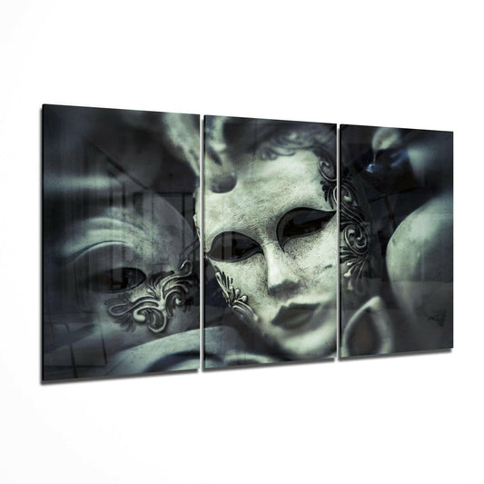 Vintage Venetian Carnival Masks Glass Wall Art