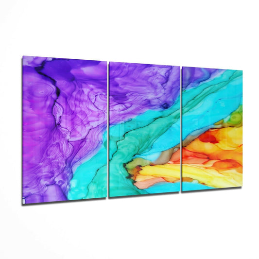 Purple Turquoise Ink Flow Glass Wall Art