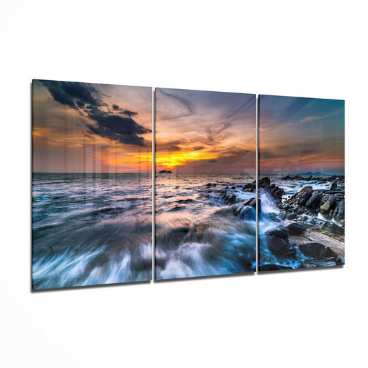 Rocky Coast Dusk Long Exposure Glass Wall Art