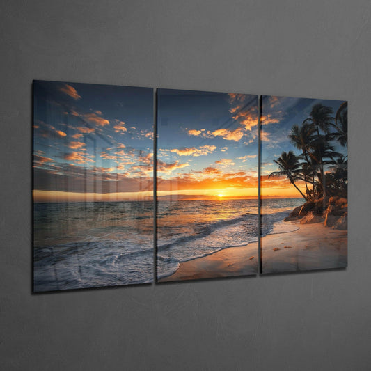 Palm Tree Tropical Beach Sunset Glass Wall Art