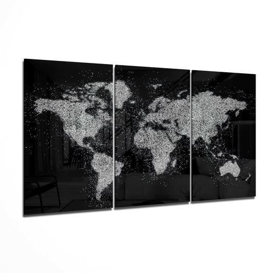 White Paint Splatter World Map Glass Wall Art