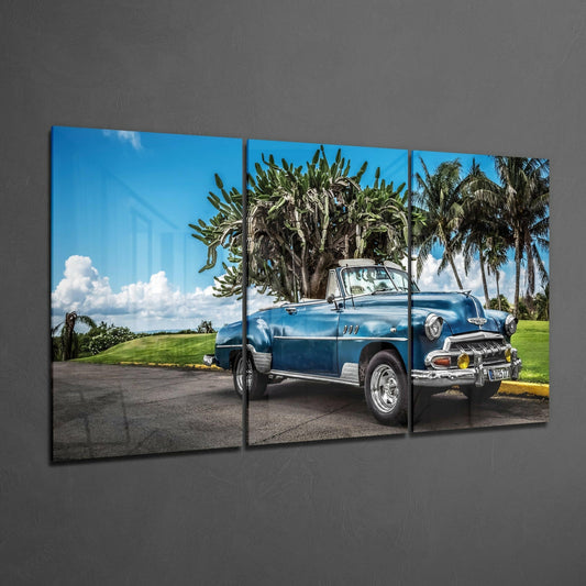 Blue Classic Car Glass Art