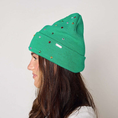 Emerald Knit Rhinestone Beanie and Mittens Set Otarealm