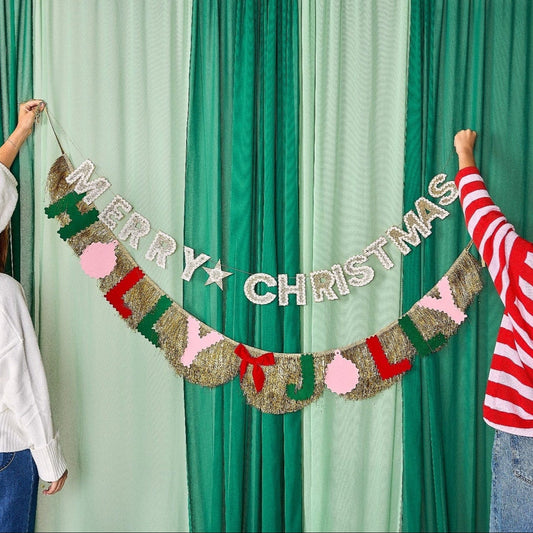 Merry Christmas Gold Shimmer Banner (Reusable Garland)
