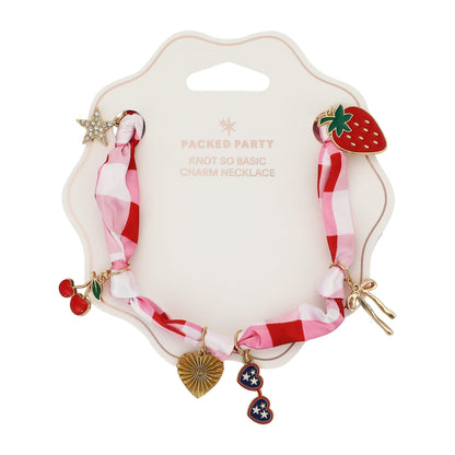 All-American Gingham Satin Scarf Charm Necklace