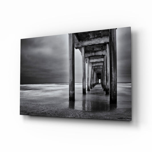 Moody Under Pier Perspective Glass Wall Art