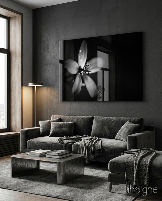 Dark Moody Dewdrop Flower Glass Wall Art