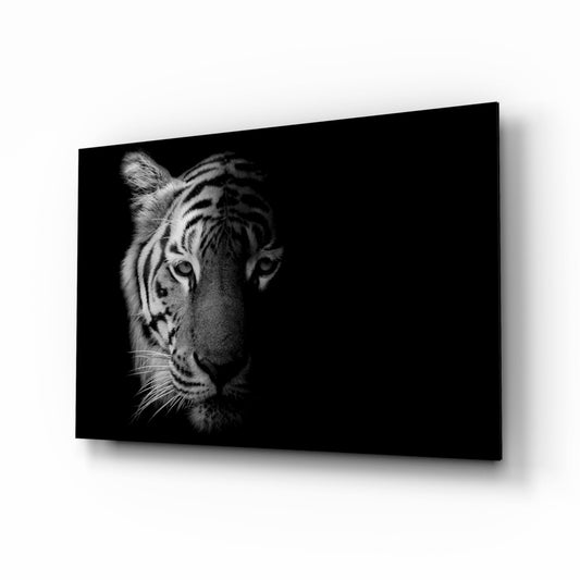 Half Shadow White Tiger Glass Wall Art