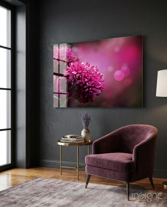 Magenta Pompom Dahlia Glass Wall Art