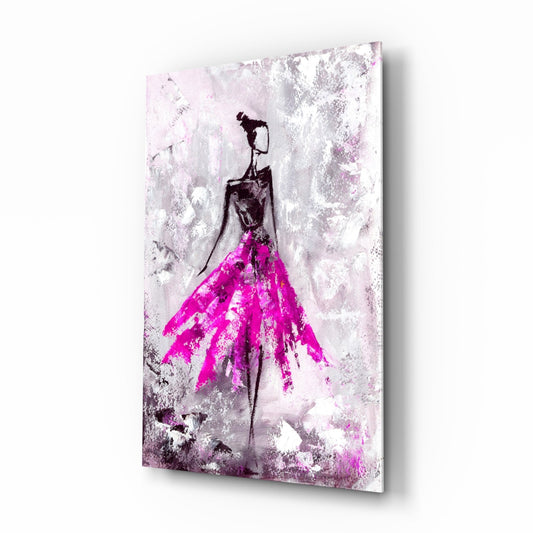 Magenta Ball Gown Ballerina Sketch Glass Wall Art