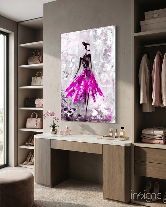 Magenta Ball Gown Ballerina Sketch Glass Wall Art