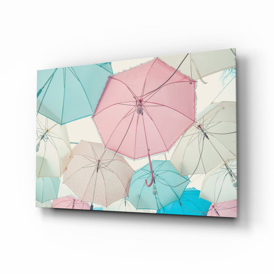Pastel Pink And Mint Umbrella Canopy Glass Wall Art