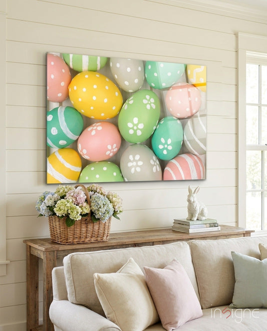 Yellow Polka Dot Easter Egg Pile Glass Wall Art