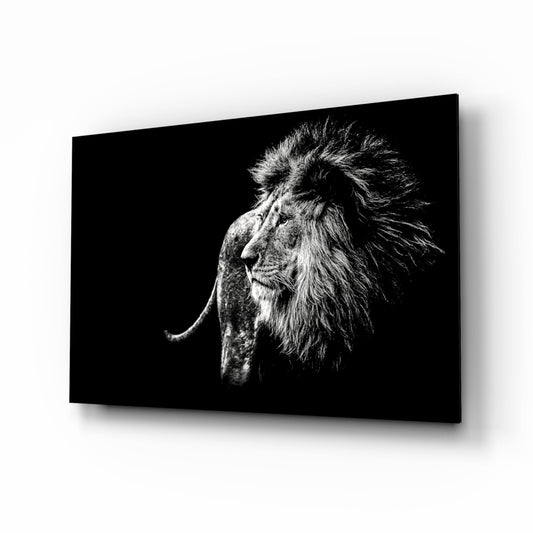 Windswept Lion Side Profile Glass Wall Art