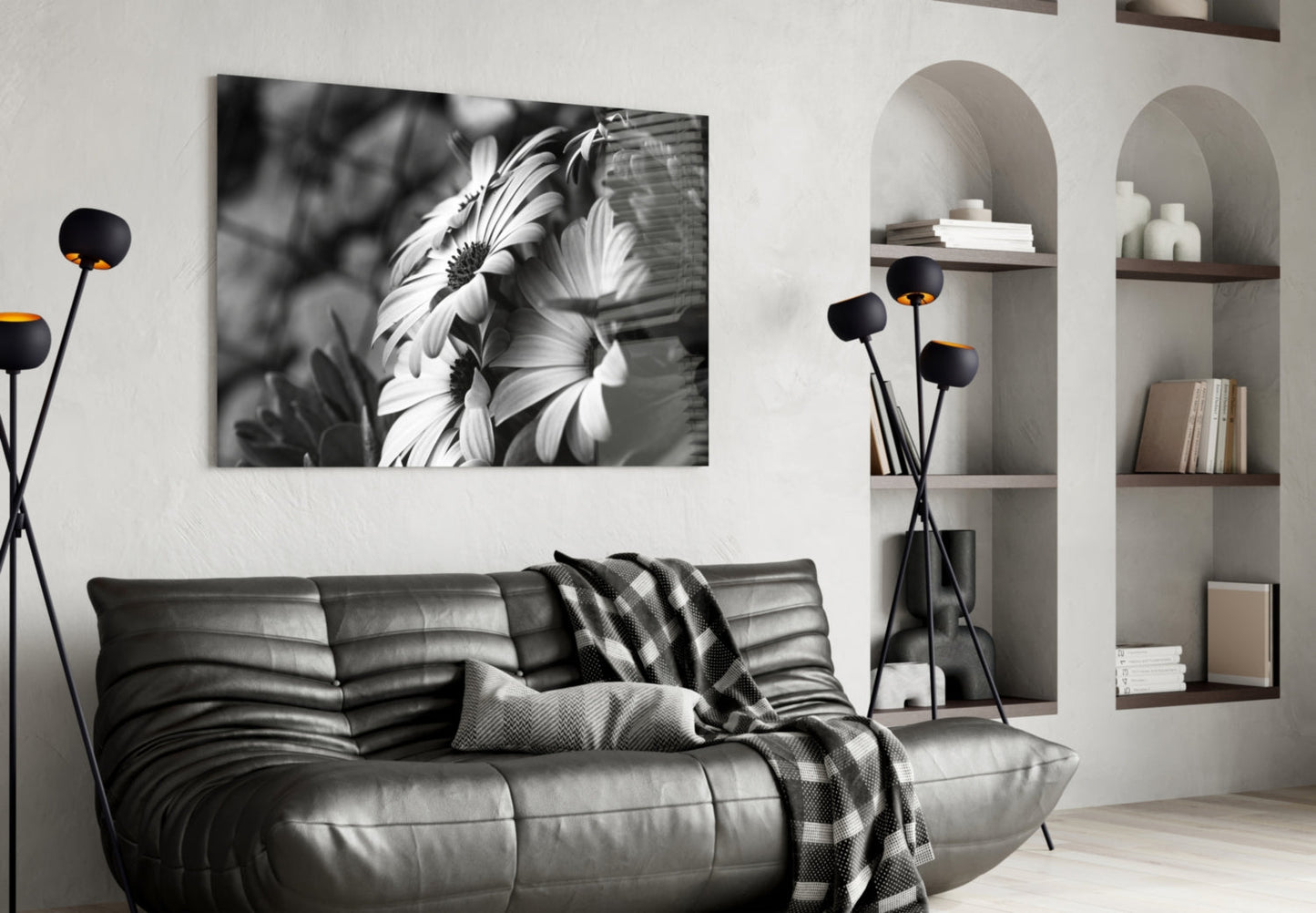 Black - White Flower Glass Wall Art