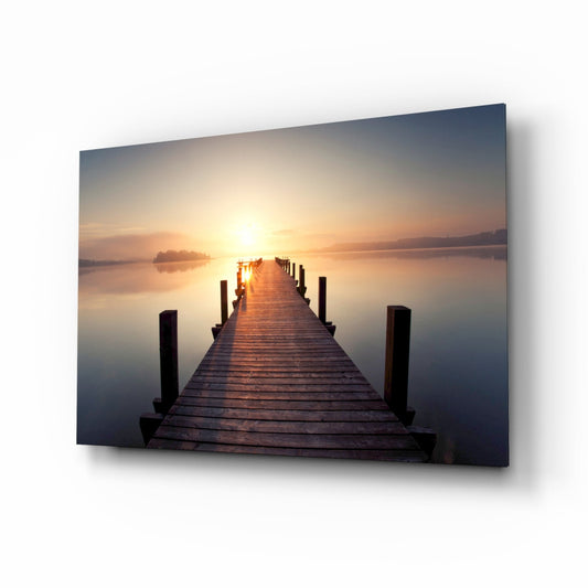 Foggy Sunrise Symmetrical Jetty Glass Wall Art